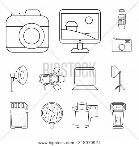 Vector Design Of Photography And Equipment Sign. Set Of Photography And Accessories Stock Symbol For