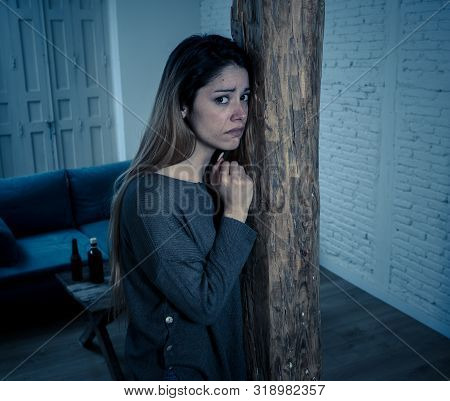 Woman Victim Of Domestic Violence And Abuse Feeling Alone And Depressed