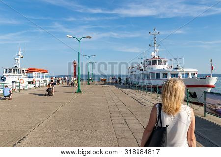 Krynica Morska, Pomorskie / Poland - August, 26, 2019: Fishing Port On The Vistula Lagoon. Harbor Bu