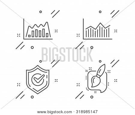 Money Diagram, Infographic Graph And Confirmed Line Icons Set. Painting Brush Sign. Currency Diagram