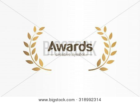Golden Laurel Wreath Creative Symbol Concept. Award, Win, Winner, Success Abstract Business Logo Ide