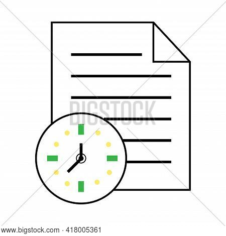 Documents Vector Icon, Timely Document Exchange Flat Icon. Valuable Documents, Time To Send A Docume