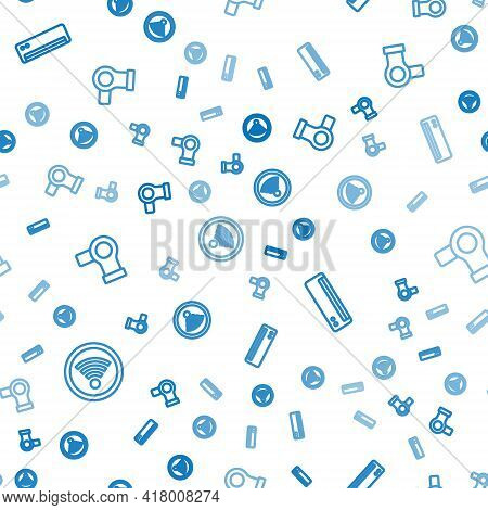 Set Line Wi-fi Wireless, Air Conditioner And Hair Dryer On Seamless Pattern. Vector