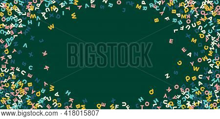 Falling Letters Of English Language. Pastel Flying Words Of Latin Alphabet. Foreign Languages Study 