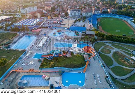 Jagodina drone view, Serbia aerial photo. Summer day