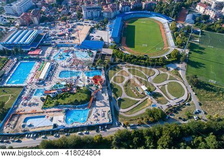 Jagodina drone view, Serbia aerial photo. Summer day