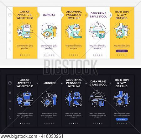 Liver Dysfunction Hints Onboarding Vector Template. Responsive Mobile Website With Icons. Web Page W