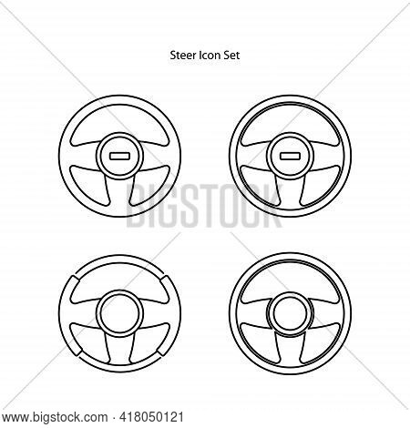 Steering Wheel Icon Set Isolated On White Background. Steering Wheel Icon Thin Line Outline Linear S