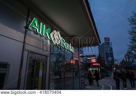 Belgrade, Serbia - February 10, 2019: Aik Banka Logo On Their Local Office In Belgrade. Aik Bank Is 