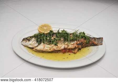 Delicious Traditional Cuisine Known Best As Grilled Bronzino Fish