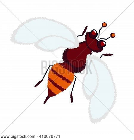 Bee, Wasp, Hornet, Bumblebee Flying, Cute Insect With A Fluffy Texture. Stock Vector Illustration Is