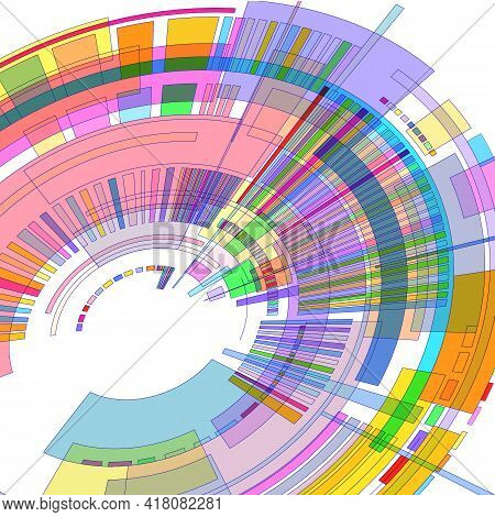 Disk Of Colored Geometric Shapes On White Background