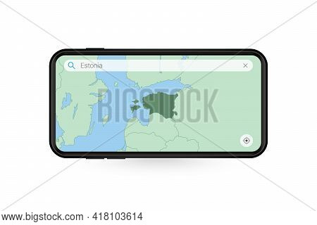 Searching Map Of Estonia In Smartphone Map Application. Map Of Estonia In Cell Phone. Vector Illustr