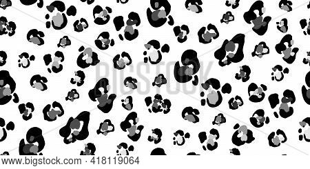 Seamless Faux Leopard Trendy Skin Pattern. Abstract Black Animal Print On White Background. Make Cam