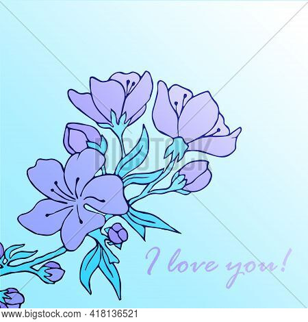 I Love You. Postcard. Letter. Cherry Blossoms. Sakura. Vector Illustration. Vector. Stock Vector. Bl
