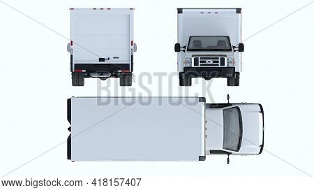 Commercial Ground Vehicle On Isolated Background. View From 3 Sides. Concept Of Delivery And Shipmen