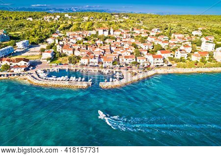 Zadar. Village Of Diklo In Zadar Archipelago Aerial View Of Harbor And Turquoise Sea, Dalmatia Regio