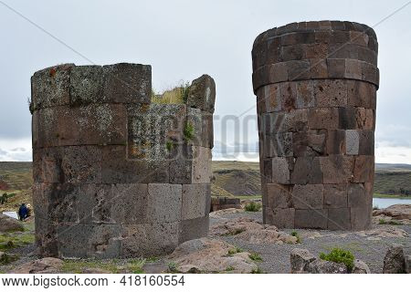 Sillustani Tombs In The Peruvian Andes Near Town Puno, Peru.\nan Inca Burial Tower At The Sillustani