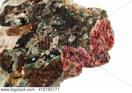 Macro Stone Mineral Actinolite On A White Background