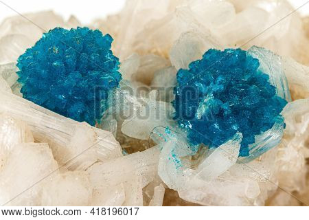 Macro Stone Mineral Cavansite On White Background