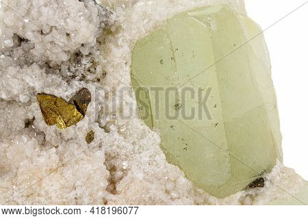 Macro Stone Mineral Datolite On A White Background