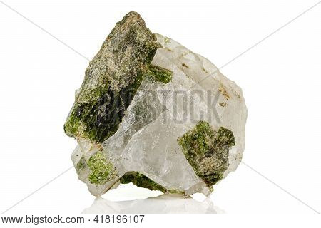 Macro Stone Mineral Datolite On A White Background