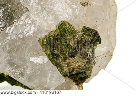 Macro Stone Mineral Datolite On A White Background