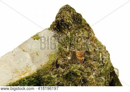 Macro Stone Mineral Datolite On A White Background