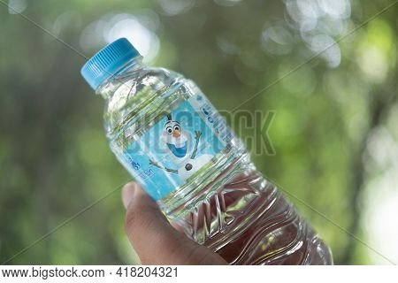 Bangkok, Thailand - April 25, 2021 : Plastic Bottle Drink Water Of Singha Water Is New Collection Fr