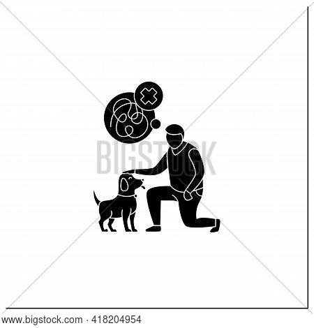 Pets Benefits Glyph Icon.reducing Anxiety. Calming Down. Dog Help With Depression.reduce Stress. Ani