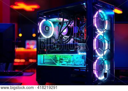 Top-end System Unit For Gaming Computer Close Up.