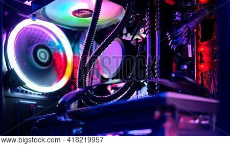Top-end System Unit For Gaming Computer Close Up.