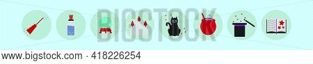 Set Of Magic Cartoon Icon Design Template With Various Models. Modern Vector Illustration Isolated O