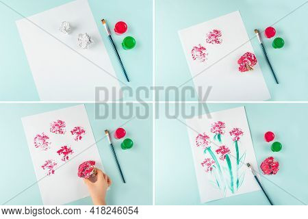 Collage Diy And Kids Creativity. Step By Step Instruction: Drawing Flowers Painting Techniques With
