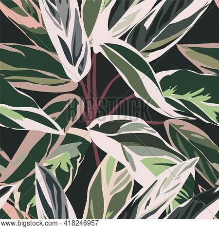 Abstract Seamless Pattern With Leaves. Vector Background For Various Surface.