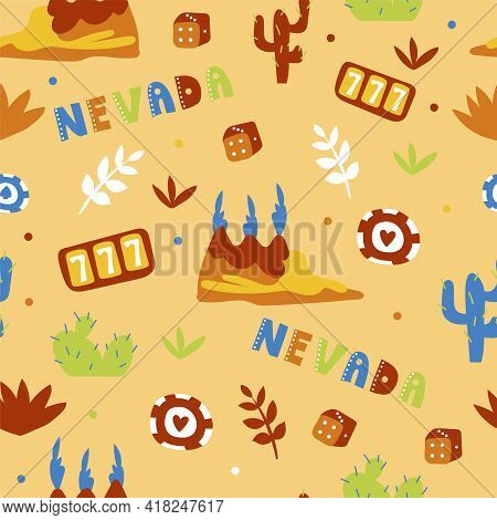 Usa Collection. Vector Illustration Of Nevada Theme. State Symbols