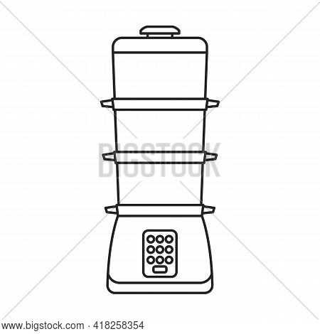 Steam Cooker Vector Outline Icon. Vector Illustration Double Boiler On White Background. Isolated Ou