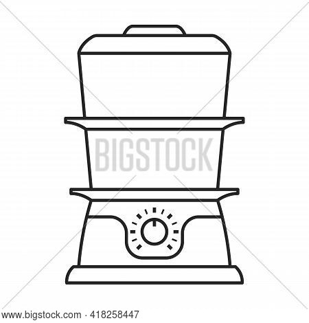 Steam Cooker Vector Outline Icon. Vector Illustration Double Boiler On White Background. Isolated Ou