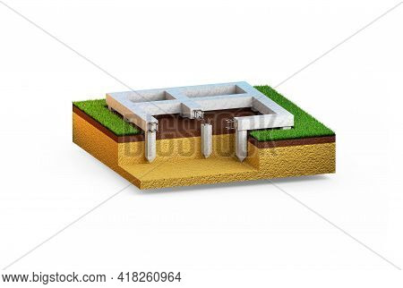 Pier And Beam Foundation, Isolated Concept Industrial 3d Rendering