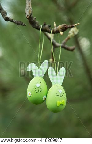 Easter Egg On Pine Branches. Eggs For The Festive Table On The Day Of The Liturgical Holiday Of The