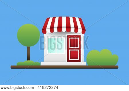 Cartoon House With A Pavilion Roof. House With Nature.vector Illustration. Stock Image. Eps 10.