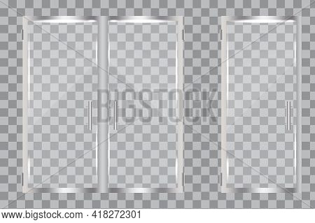 Glass Doors In Realistic Style. Glare Texture. Modern Background Design. Vector Illustration. Stock 