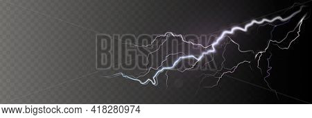 A Set Of Lightning Magic And Bright Light Effects. Vector Illustration. Discharge Electric Current.