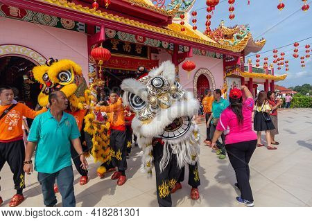 Lion Dance Show In Chinese New Year Festival On 1St Day Chinese New Year