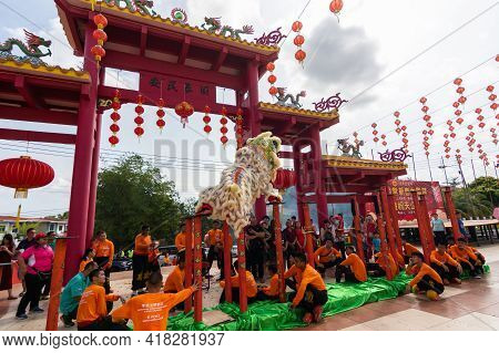 Lion Dance Show In Chinese New Year Festival On 1St Day Chinese New Year