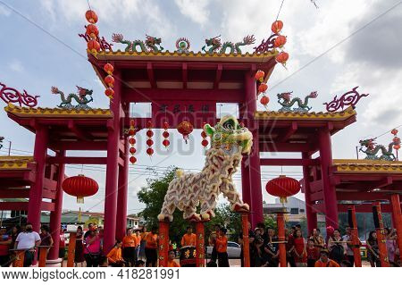Lion Dance Show In Chinese New Year Festival On 1St Day Chinese New Year