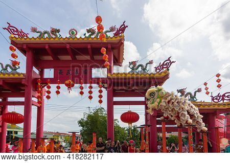 Lion Dance Show In Chinese New Year Festival On 1St Day Chinese New Year