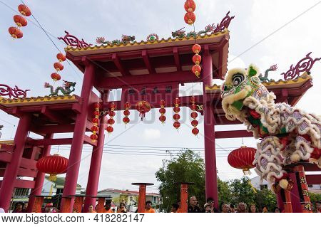 Lion Dance Show In Chinese New Year Festival On 1St Day Chinese New Year