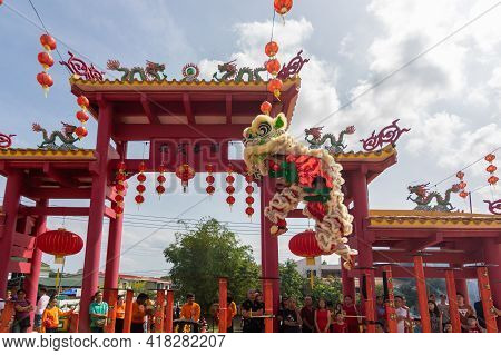 Lion Dance Show In Chinese New Year Festival On 1St Day Chinese New Year