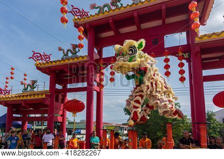 Lion Dance Show In Chinese New Year Festival On 1St Day Chinese New Year